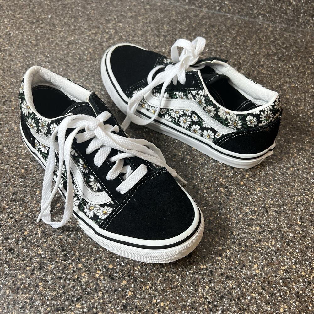 Vans Little Kids 1.5 Black Daisies Print Suede Canvas Sneakers Shoes Lace Up Low